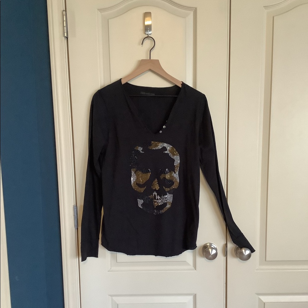 Zadig and Voltaire Tunisien Skull Camo Henley Size L